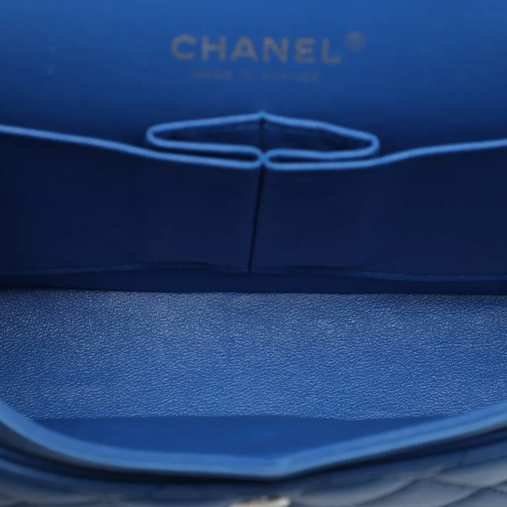 Chanel Medium Classic Lambskin Double Flap Blue Leather Very good - Model View