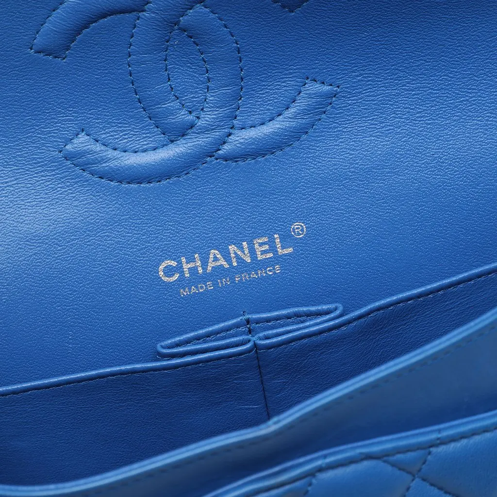 Chanel Medium Classic Lambskin Double Flap Blue Leather Very good - Box View
