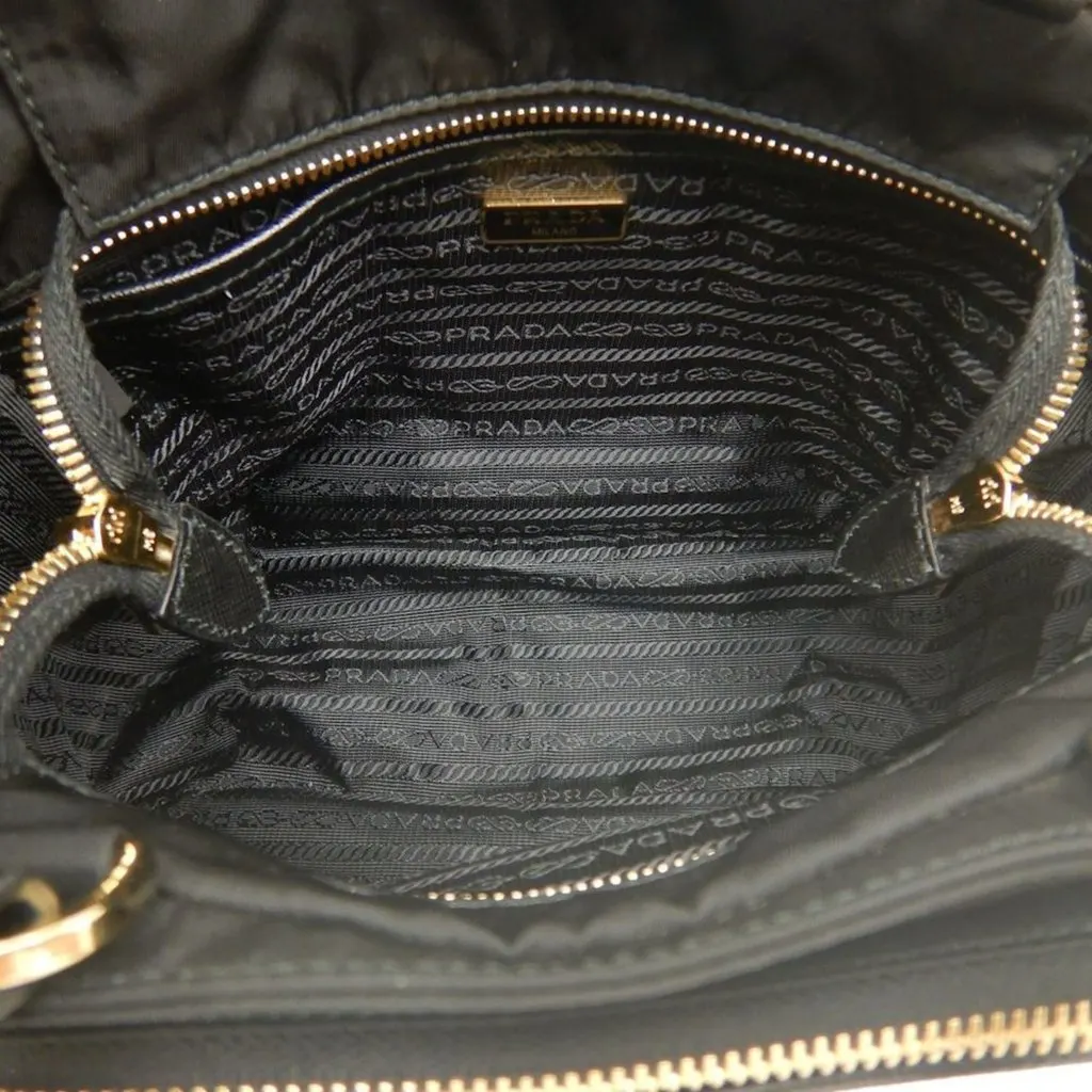 Prada Saffiano Trimmed Tessuto Satchel Black Very good - Inside View