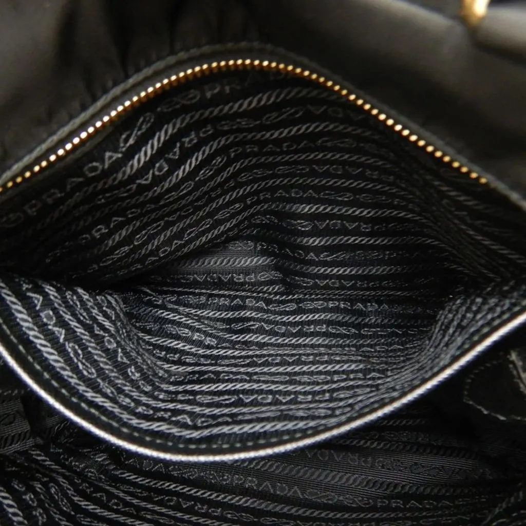 Prada Saffiano Trimmed Tessuto Satchel Black Very good - Model View