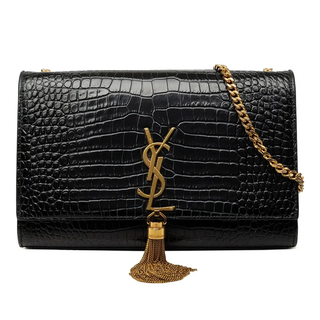 Saint Laurent Medium Croc Embossed Patent Monogram Kate Tassel Crossbody Black Leather Very good - Front View