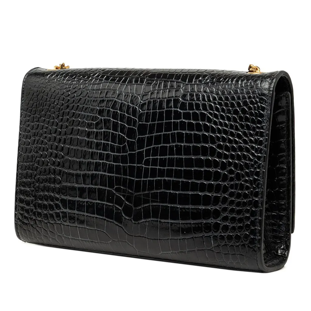 Saint Laurent Medium Croc Embossed Patent Monogram Kate Tassel Crossbody Black Leather Very good - Back View