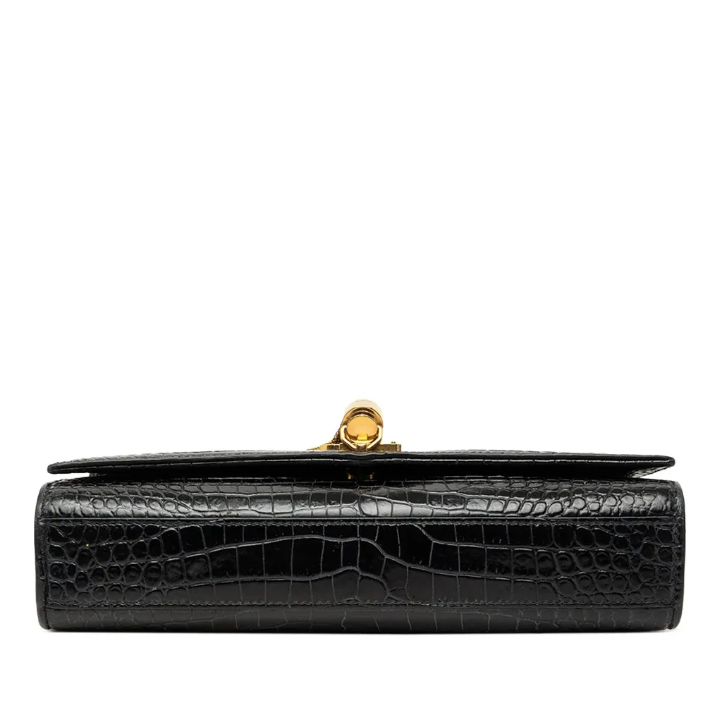 Saint Laurent Medium Croc Embossed Patent Monogram Kate Tassel Crossbody Black Leather Very good - Inside View