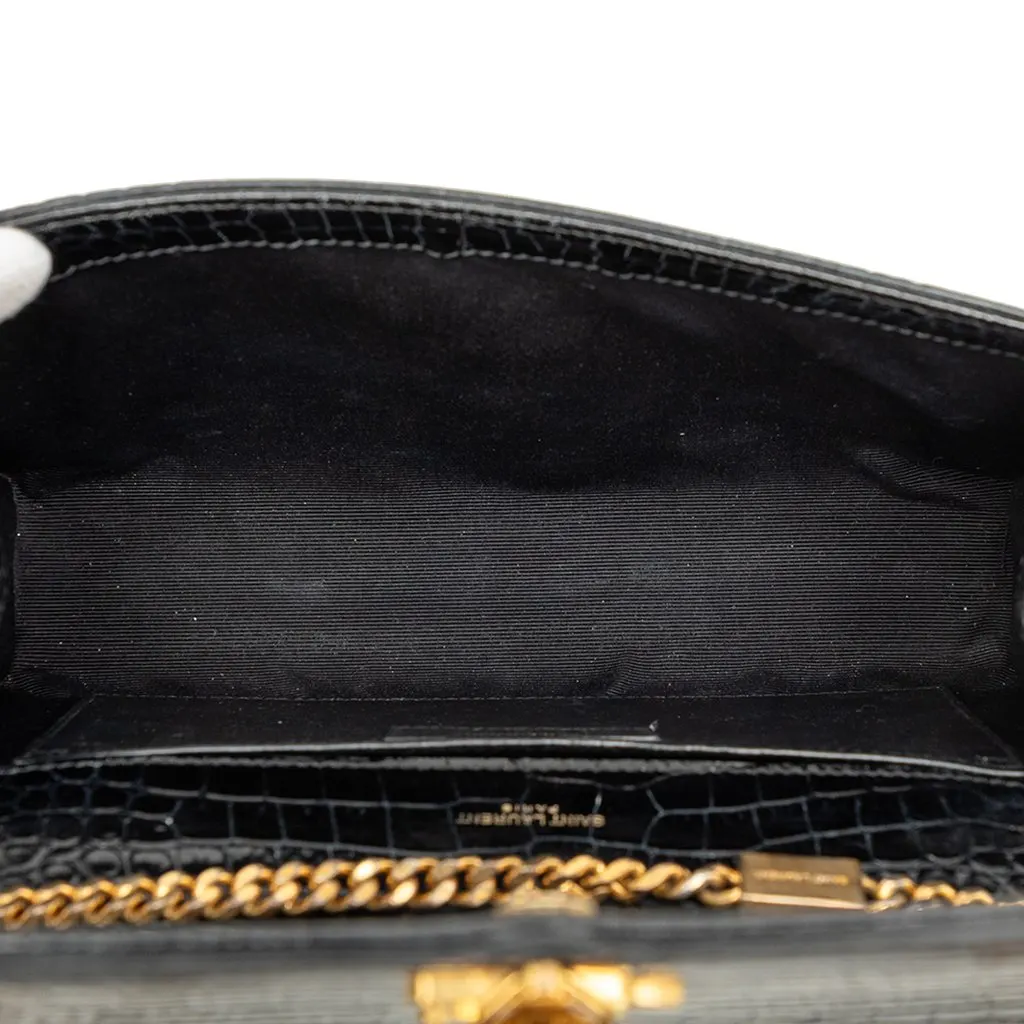 Saint Laurent Medium Croc Embossed Patent Monogram Kate Tassel Crossbody Black Leather Very good - Model View