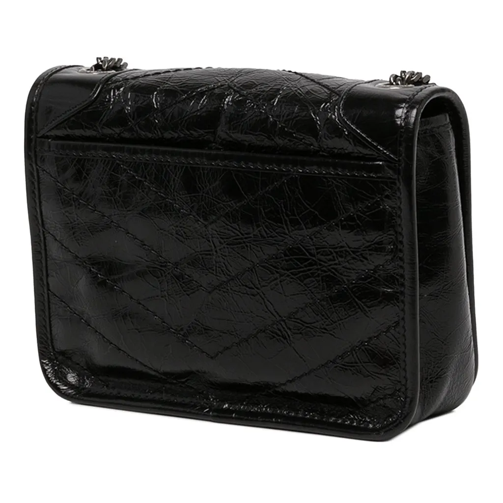 Saint Laurent Crinkled Calfskin Niki Wallet on Chain Black Leather Very good - Back View