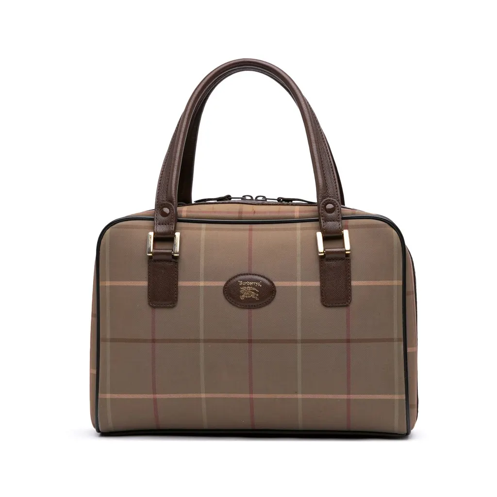 Burberry Vintage Check Canvas Handbag Brown Very good - Front View
