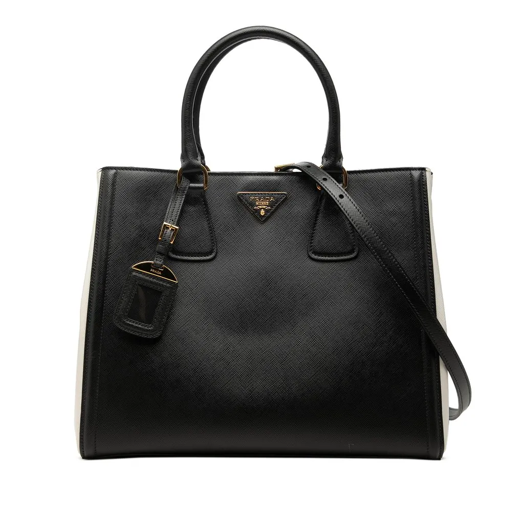 Prada Medium Bicolor Saffiano Lux Galleria Satchel Black Leather Very good - Front View