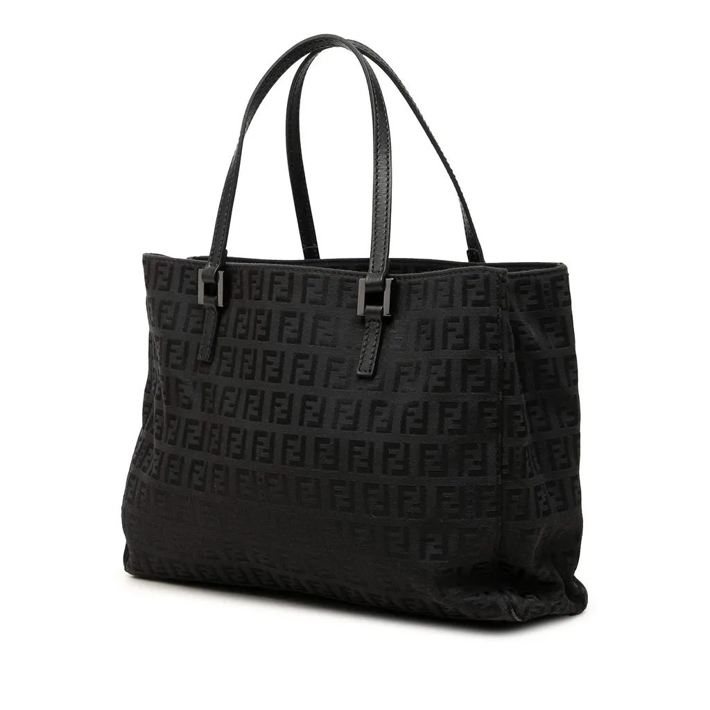 Fendi Zucchino Canvas Tote Black Canvas Good - Back View