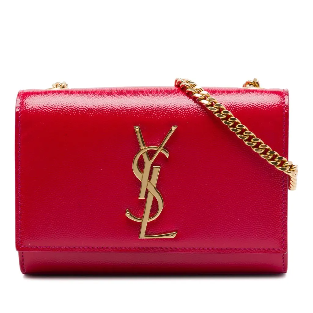 Saint Laurent Small Patent Grain de Poudre Monogram Kate Crossbody Red Leather Very good - Front View