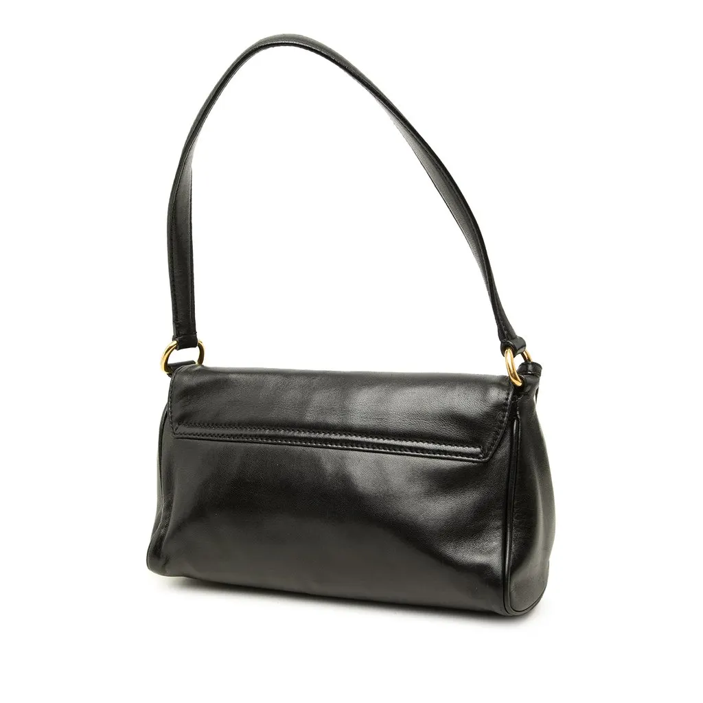 Prada City Calf Sound Lock Shoulder Bag Black Leather Good - Back View