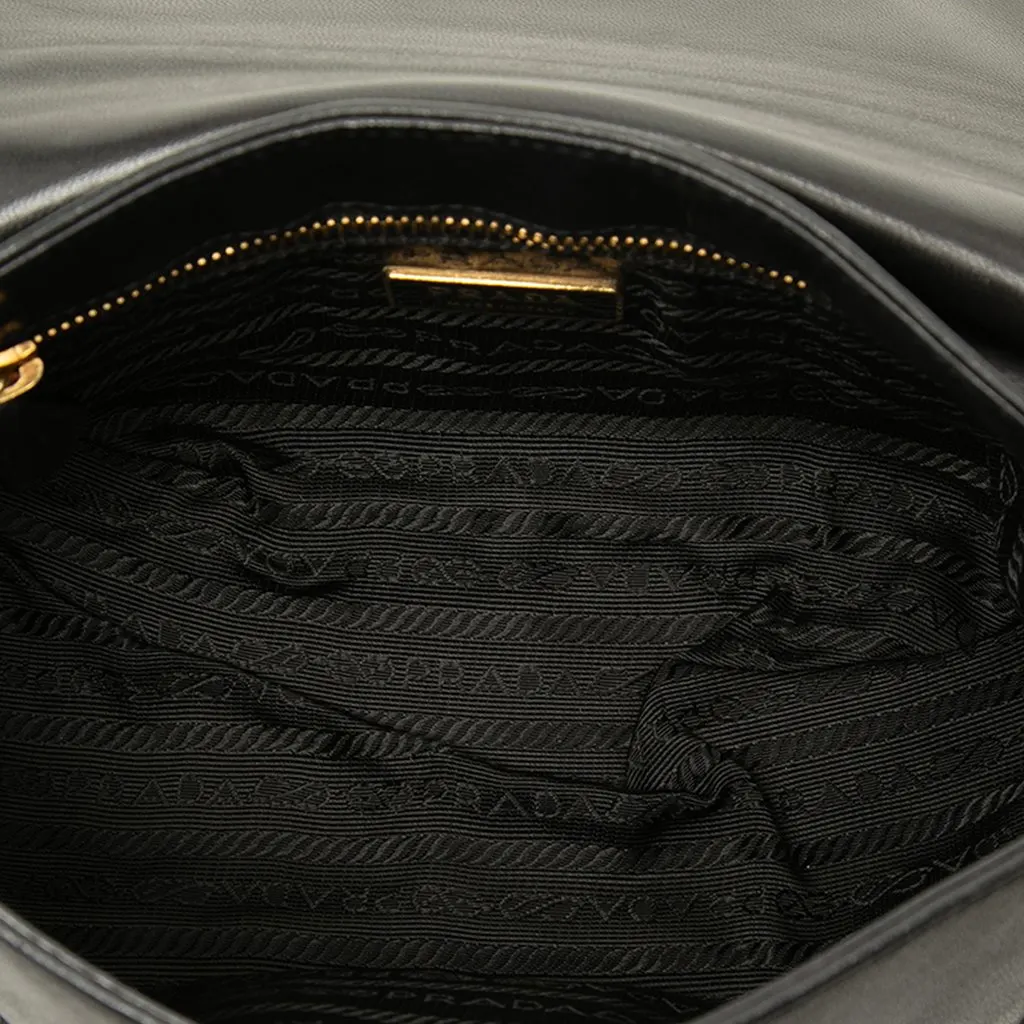 Prada City Calf Sound Lock Shoulder Bag Black Leather Good - Model View