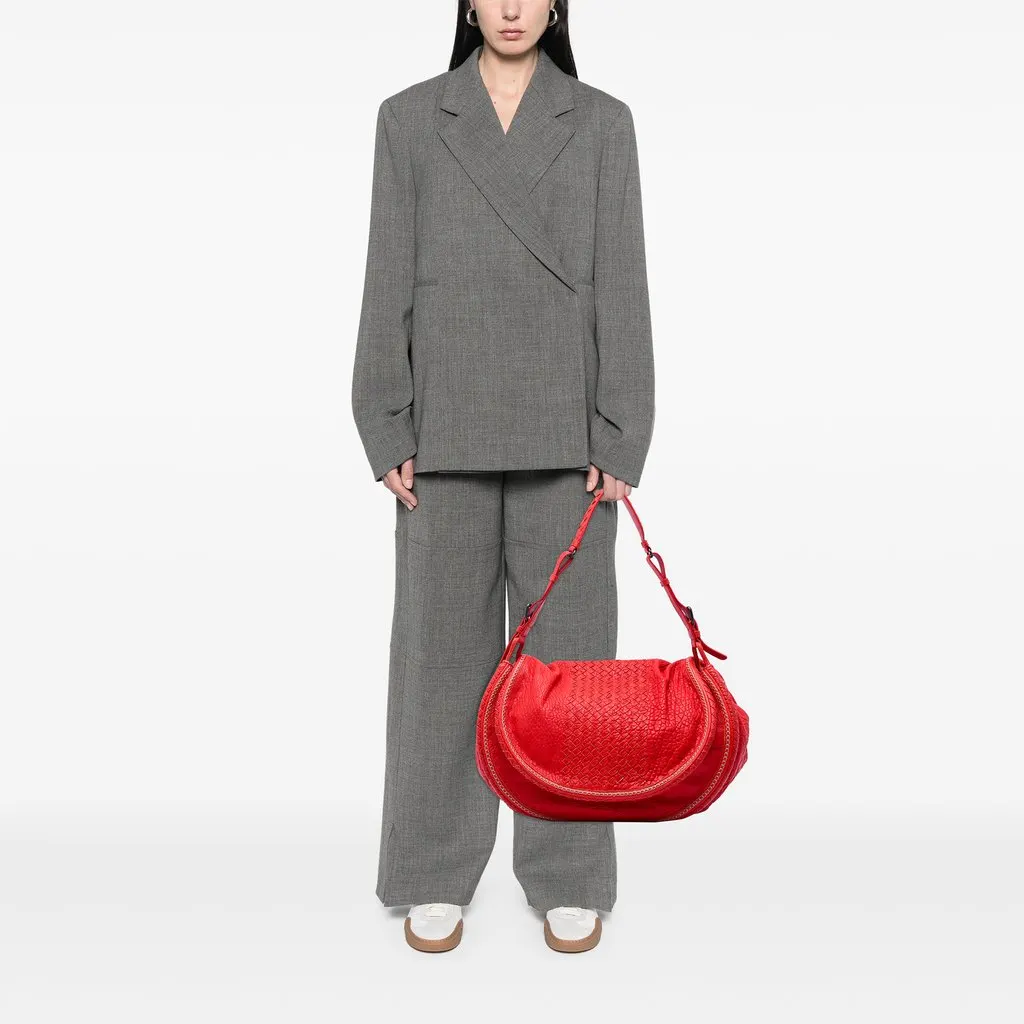 Bottega Veneta Intrecciato Trimmed Cervo Flap Bag Red Leather Very good - Box View