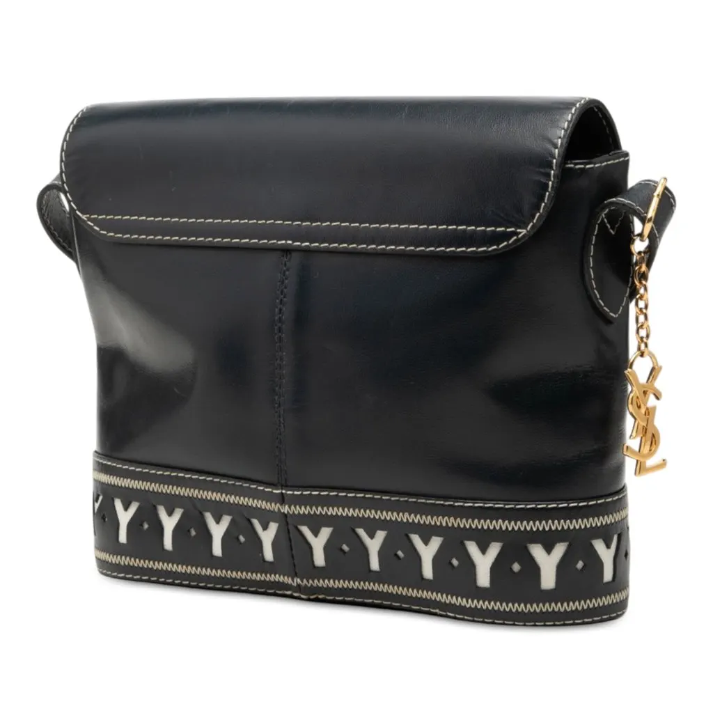 Saint Laurent Leather Y Cutout Flap Crossbody Black Leather Very good - Back View