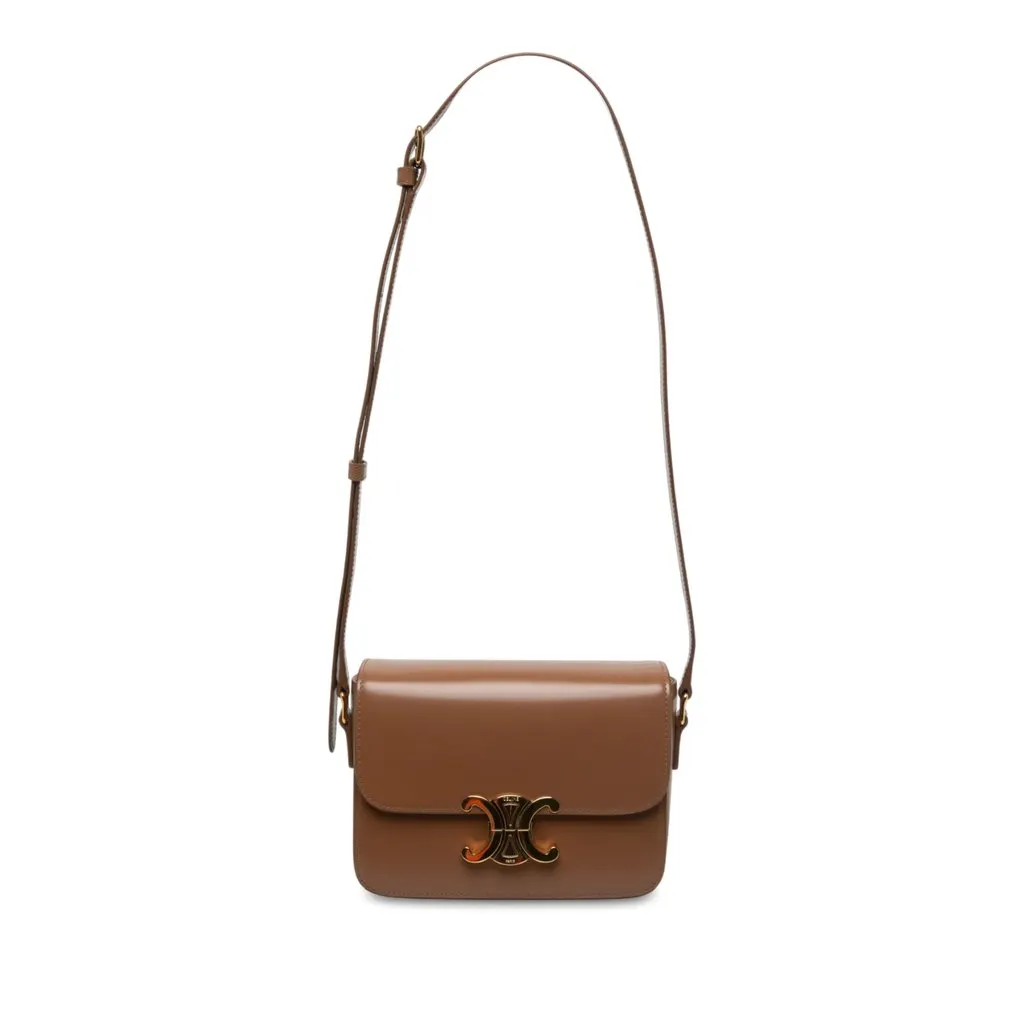 Celine Teen Shiny Calfskin Triomphe Crossbody Brown Leather Very good - Front View