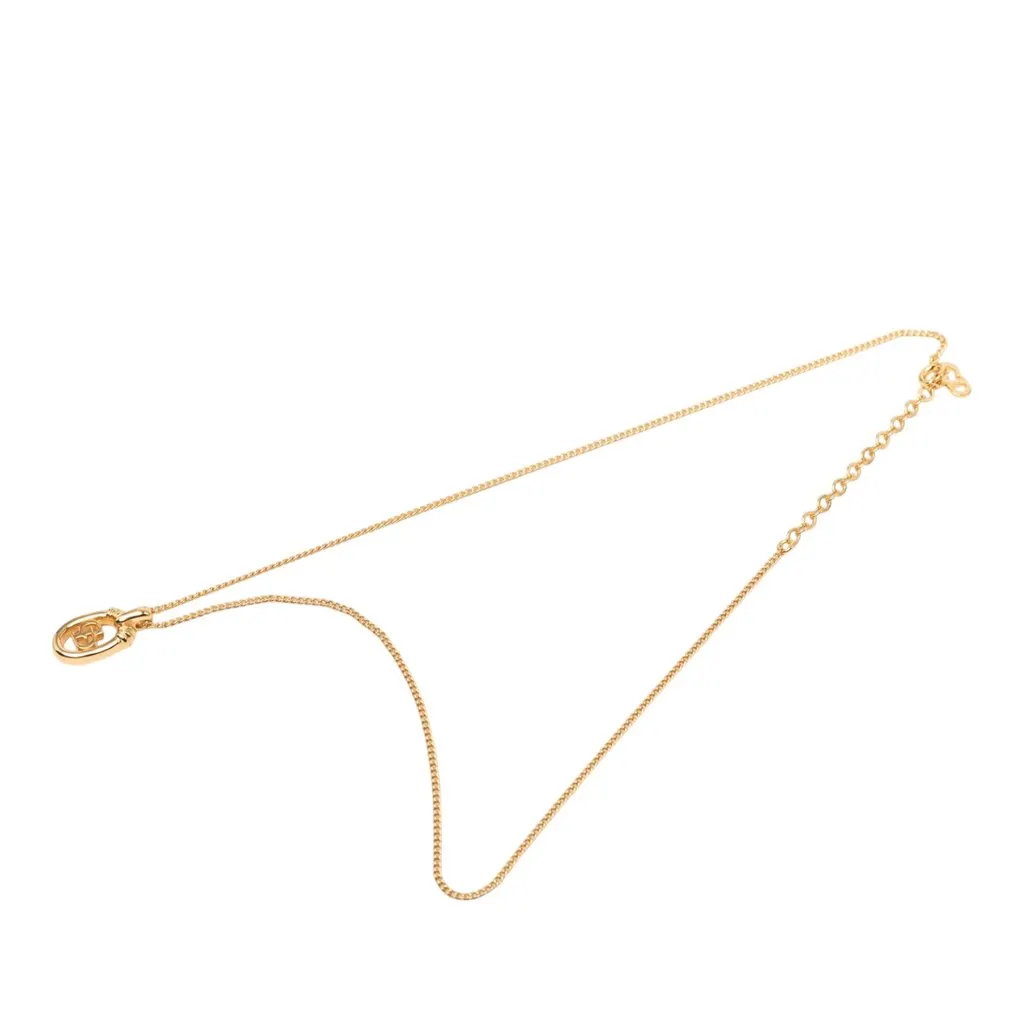 Dior Gold Plated CD Logo Oval Pendant Necklace Gold Metal Very good - Front View