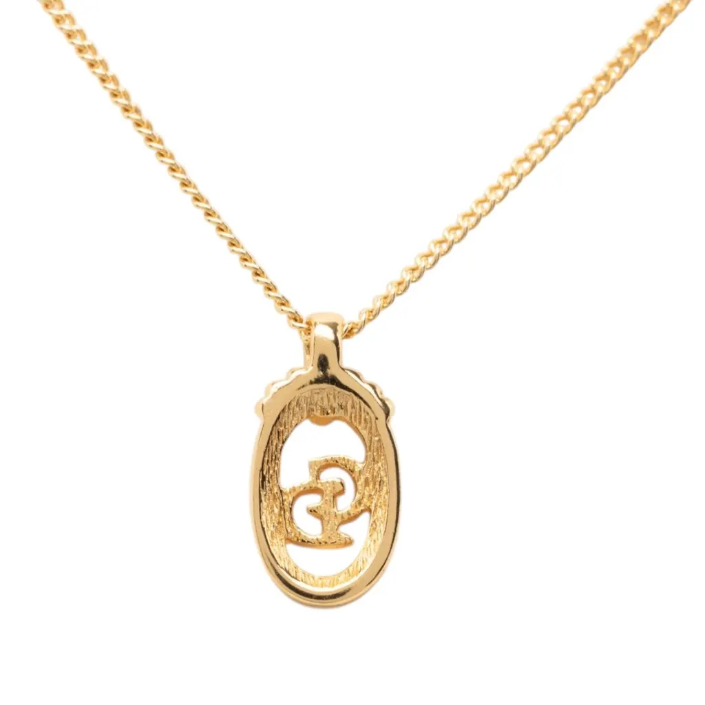 Dior Gold Plated CD Logo Oval Pendant Necklace Gold Metal Very good - Inside View