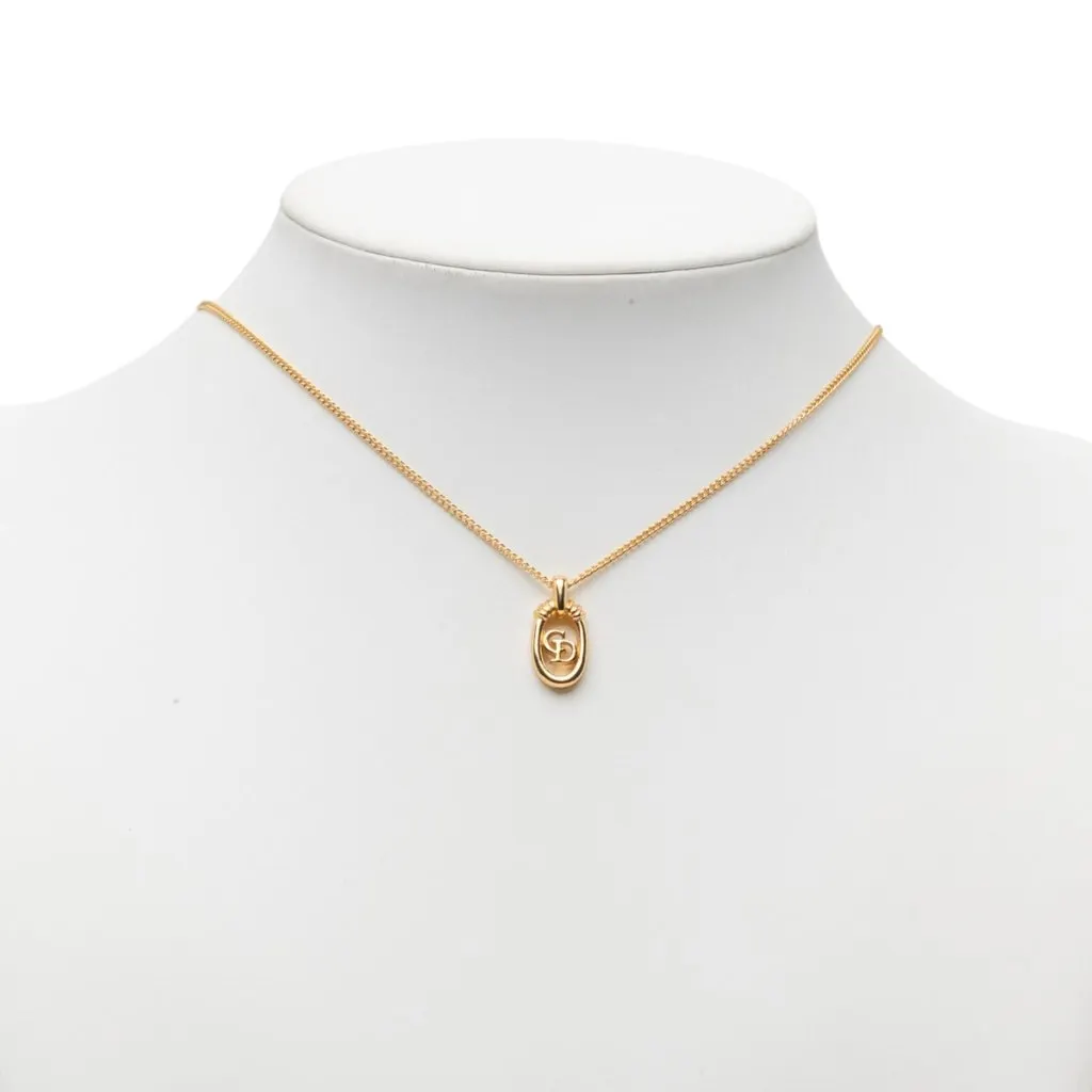 Dior Gold Plated CD Logo Oval Pendant Necklace Gold Metal Very good - Box View