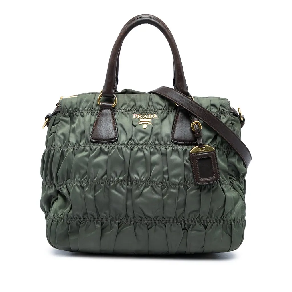 Prada Tessuto Gaufre Satchel Green Polyamide Good - Front View