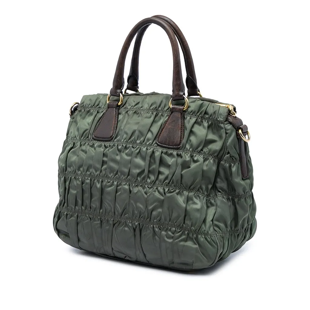 Prada Tessuto Gaufre Satchel Green Polyamide Good - Back View