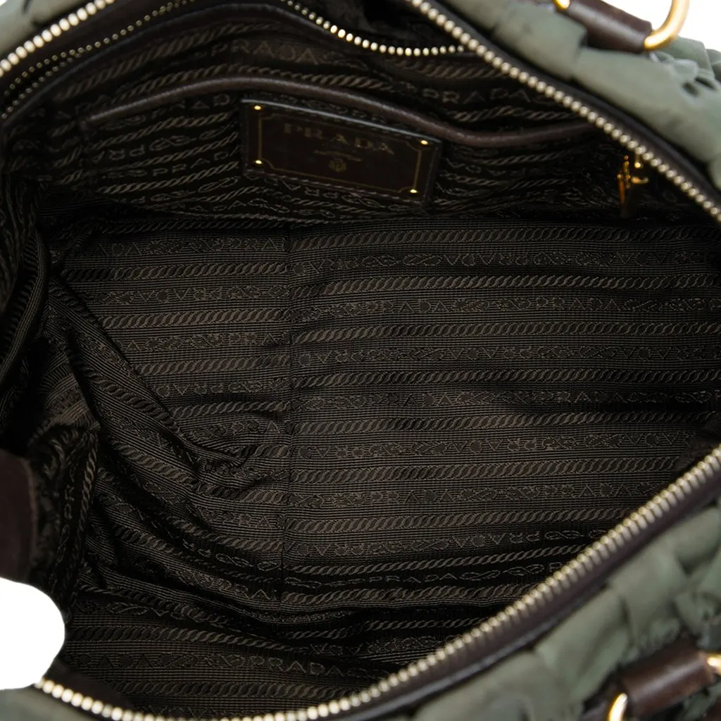 Prada Tessuto Gaufre Satchel Green Polyamide Good - Model View
