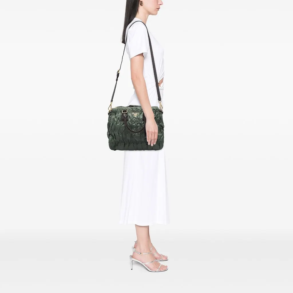 Prada Tessuto Gaufre Satchel Green Polyamide Good - Box View
