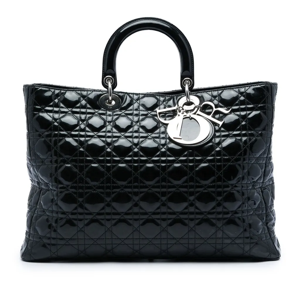Dior Extra Large Patent Cannage Lady Dior Black Leather Good - Front View