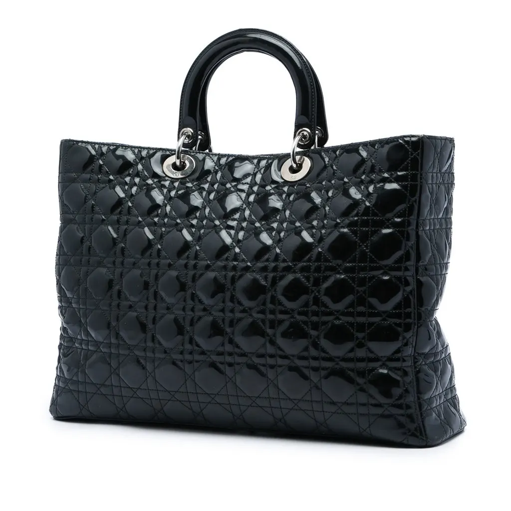 Dior Extra Large Patent Cannage Lady Dior Black Leather Good - Back View