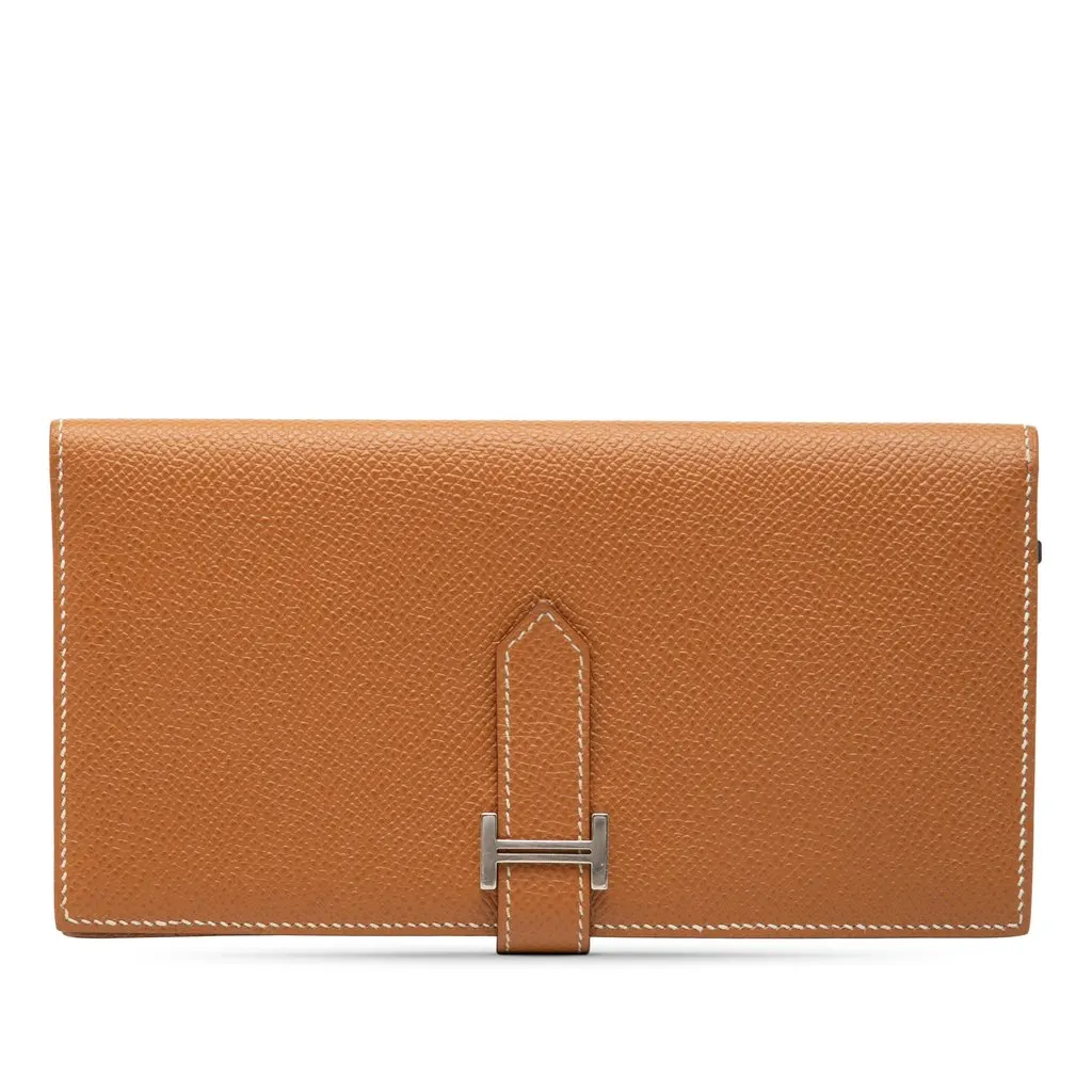 Hermès Epsom Bearn Wallet Brown Leather Very good - Front View