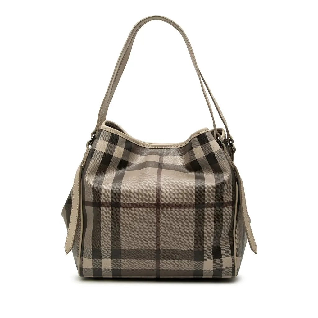 Burberry Small Smoke Check Coated Canvas Canterbury Tote Brown Very good - Front View