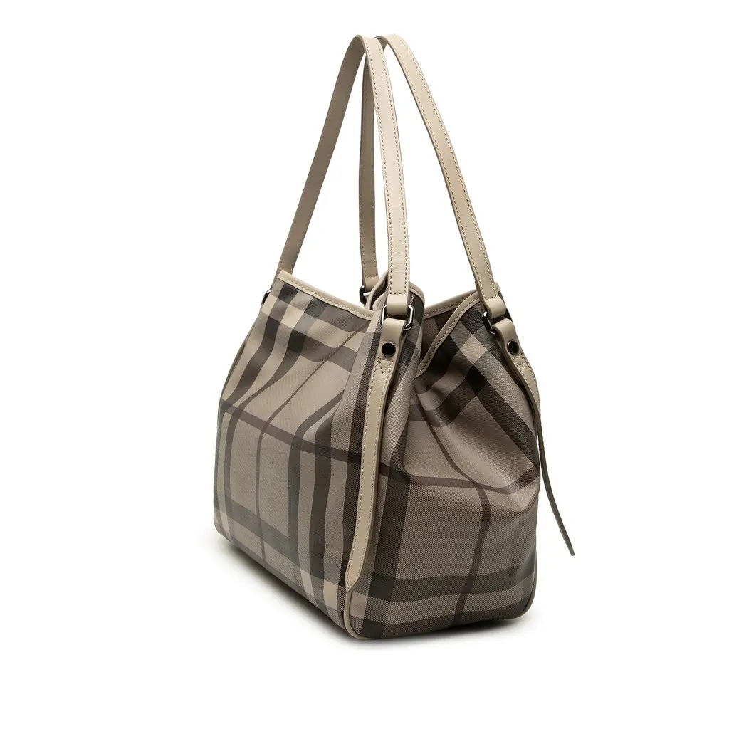 Burberry Small Smoke Check Coated Canvas Canterbury Tote Brown Very good - Back View