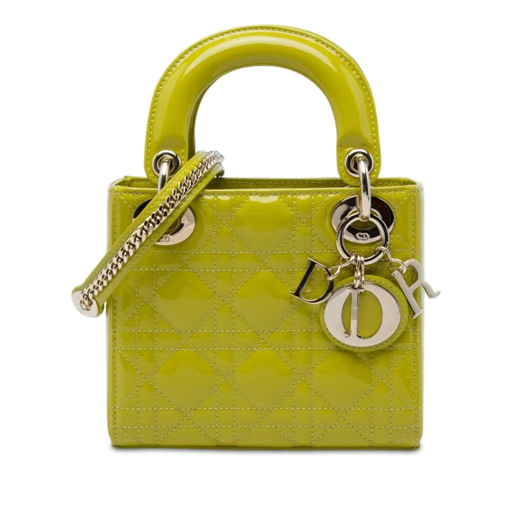 Dior Mini Patent Cannage Lady Dior Yellow Leather Very good - Front View