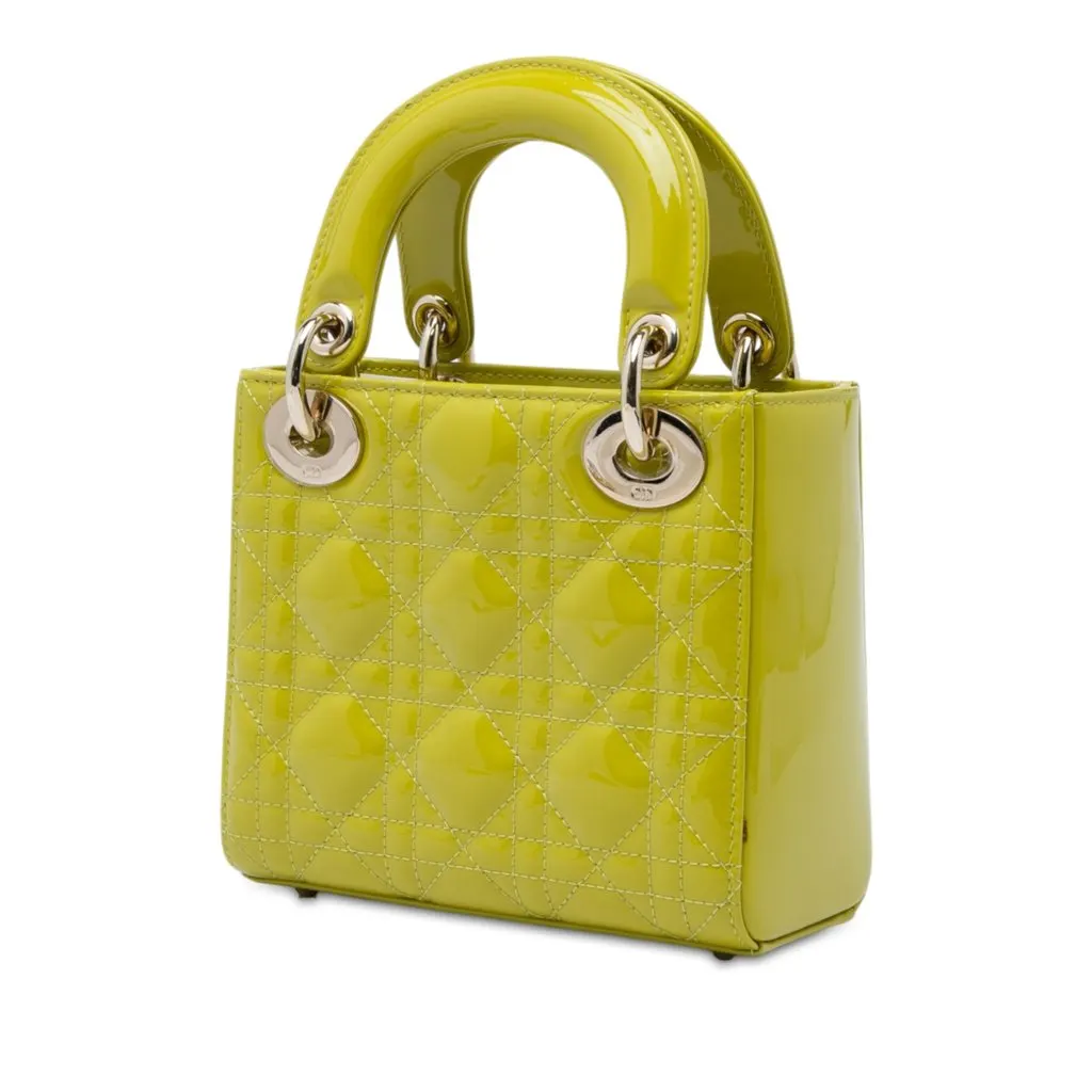 Dior Mini Patent Cannage Lady Dior Yellow Leather Very good - Back View