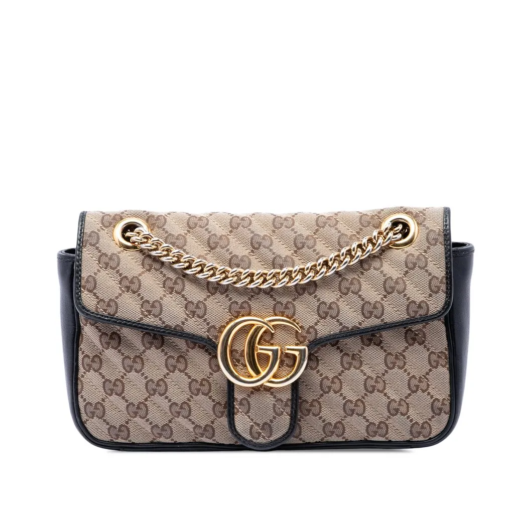 Gucci Medium GG Marmont Matelasse Diagonal GG Canvas Shoulder Bag Beige Very good - Front View