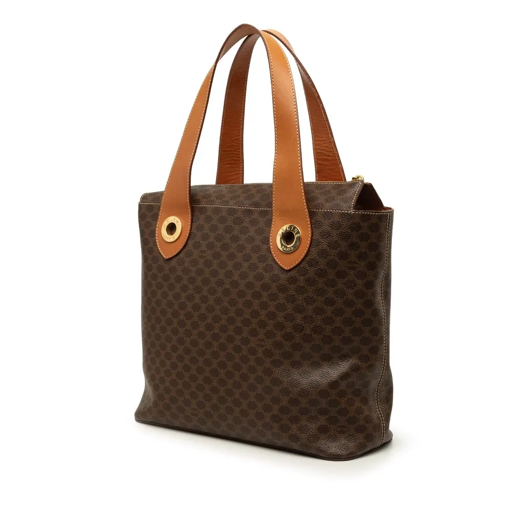 Celine Macadam Coated Canvas Handbag Brown Canvas Good - Back View