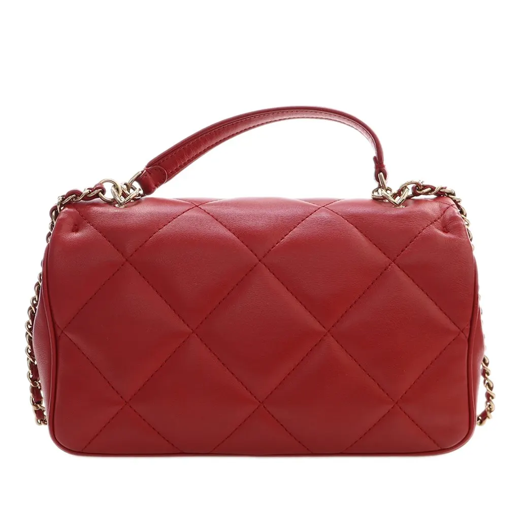 Chanel Small Lambskin Easy Carry Flap Red Leather Good - Back View