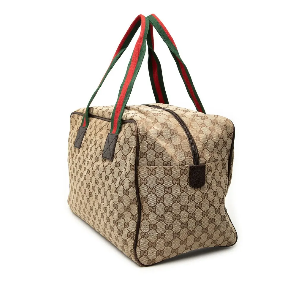 Gucci GG Canvas Web Duffle Bag Beige Very good - Back View