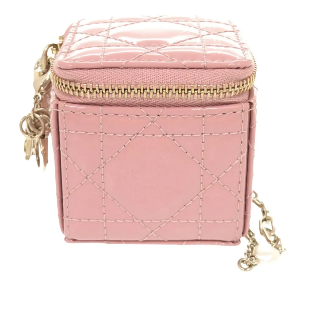 Dior Micro Patent Cannage Lady Dior Cube Pouch Pink Leather Very good - Front View
