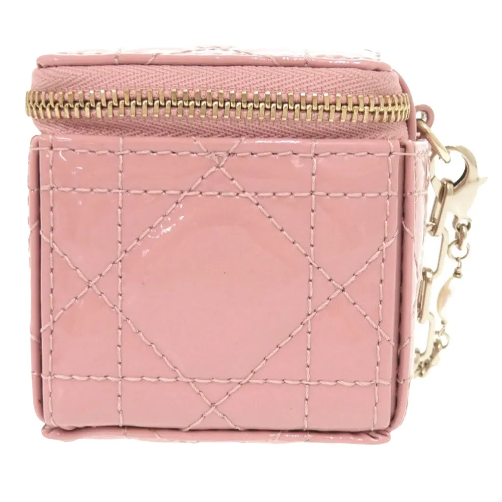 Dior Micro Patent Cannage Lady Dior Cube Pouch Pink Leather Very good - Back View