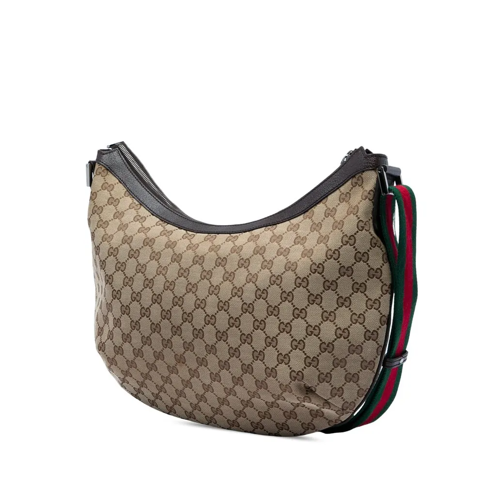 Gucci GG Canvas Web Half Moon Crossbody Beige Very good - Back View