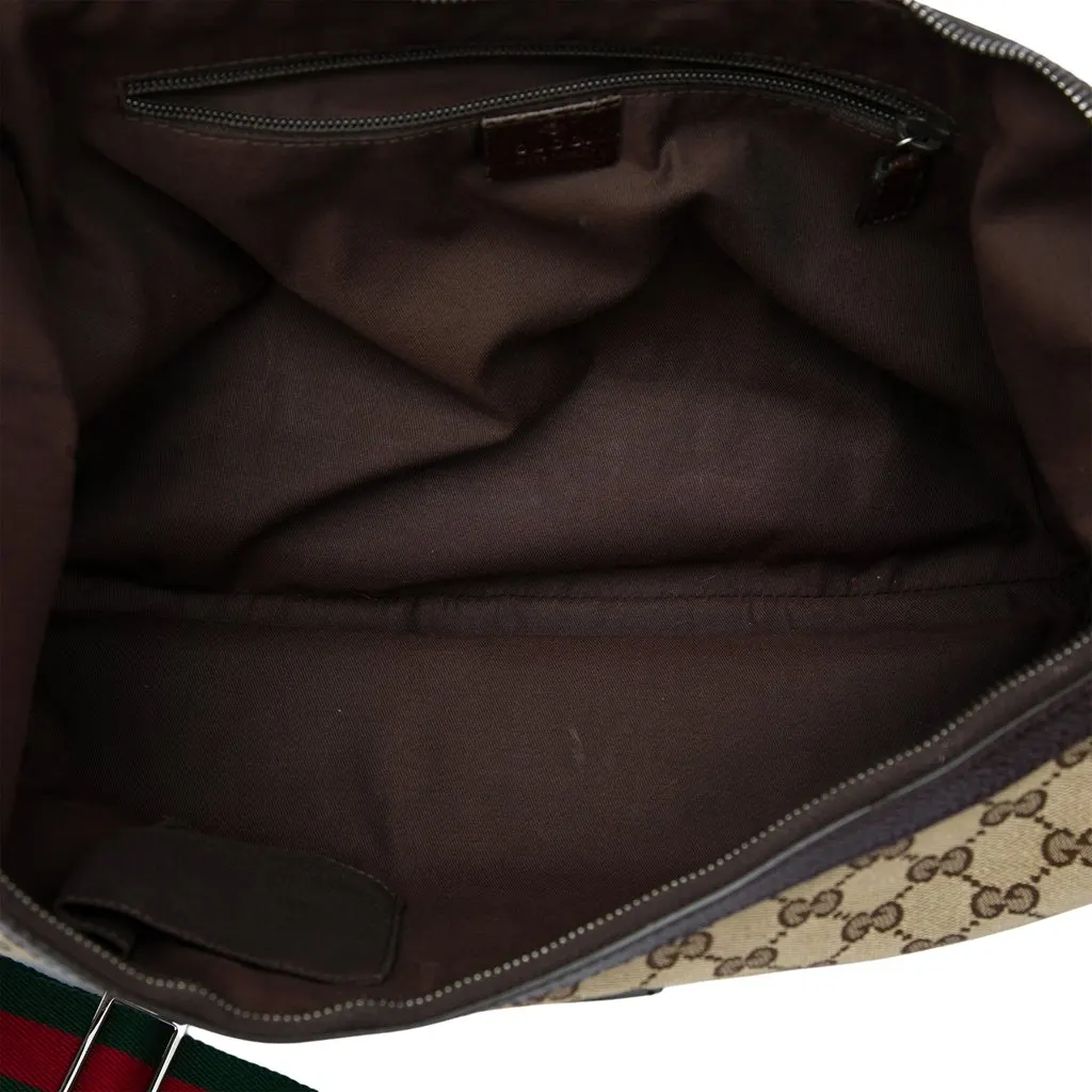 Gucci GG Canvas Web Half Moon Crossbody Beige Very good - Model View