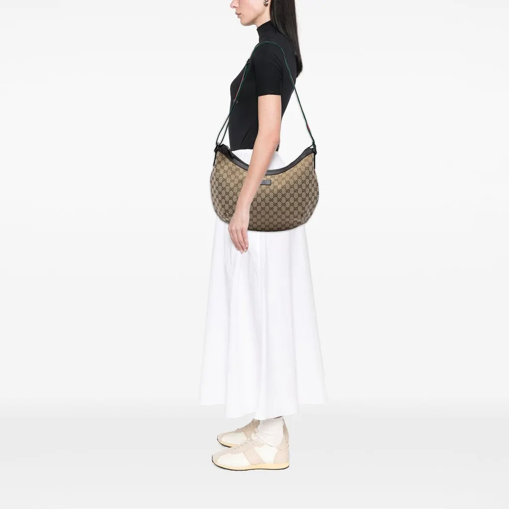 Gucci GG Canvas Web Half Moon Crossbody Beige Very good - Box View