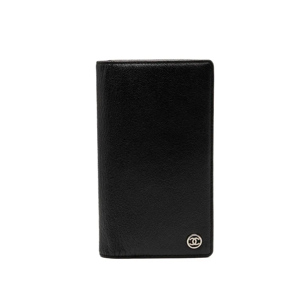 Chanel CC Goatskin L Yen Wallet Black Leather Very good - Front View