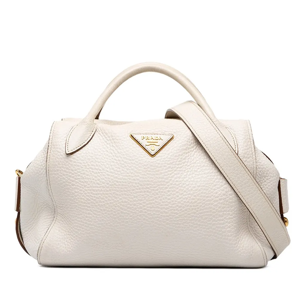 Prada Vitello Daino Zip Top Satchel White Leather Very good - Front View
