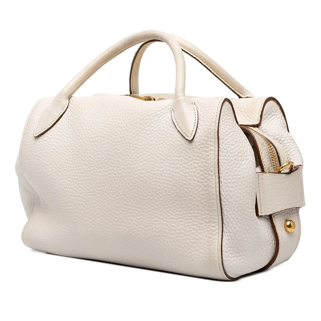Prada Vitello Daino Zip Top Satchel White Leather Very good - Back View