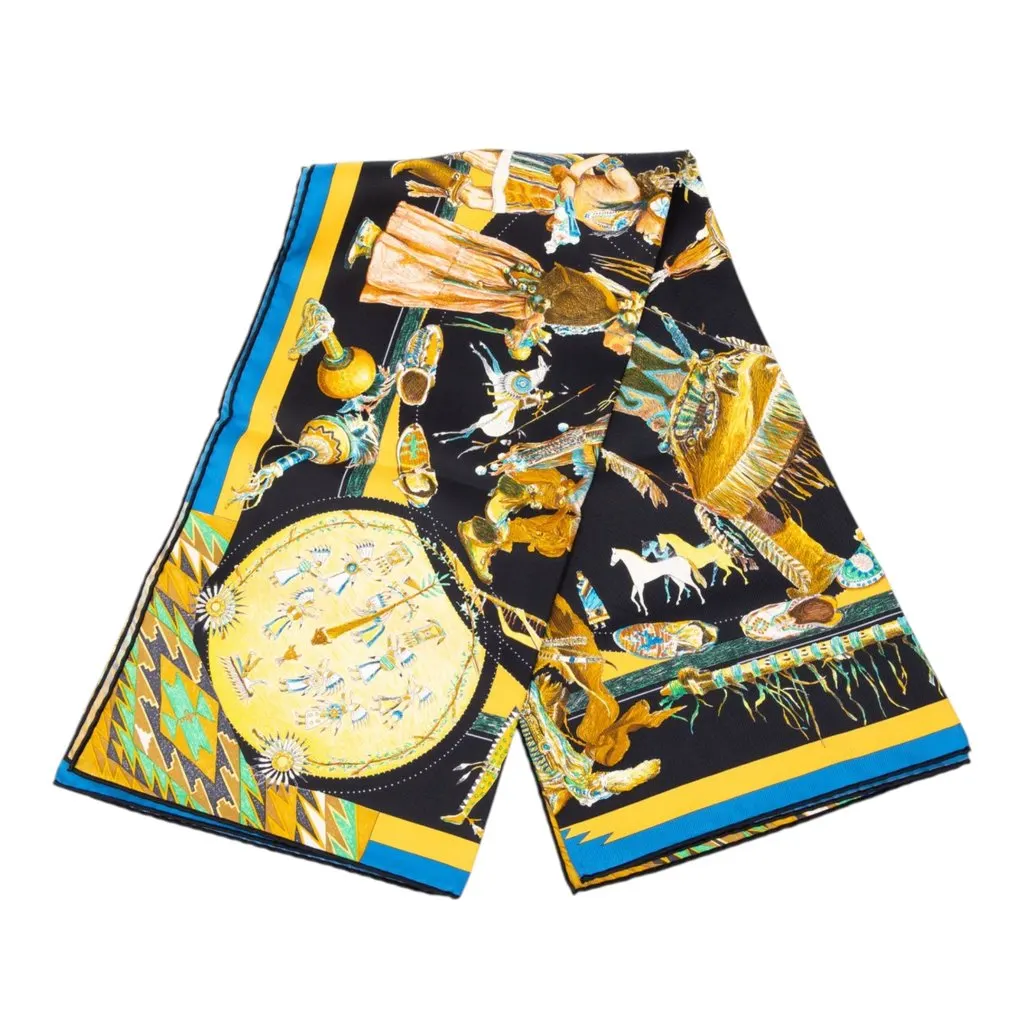 Hermès Les Danses Silk Scarf 90 Black Silk Never worn - Front View