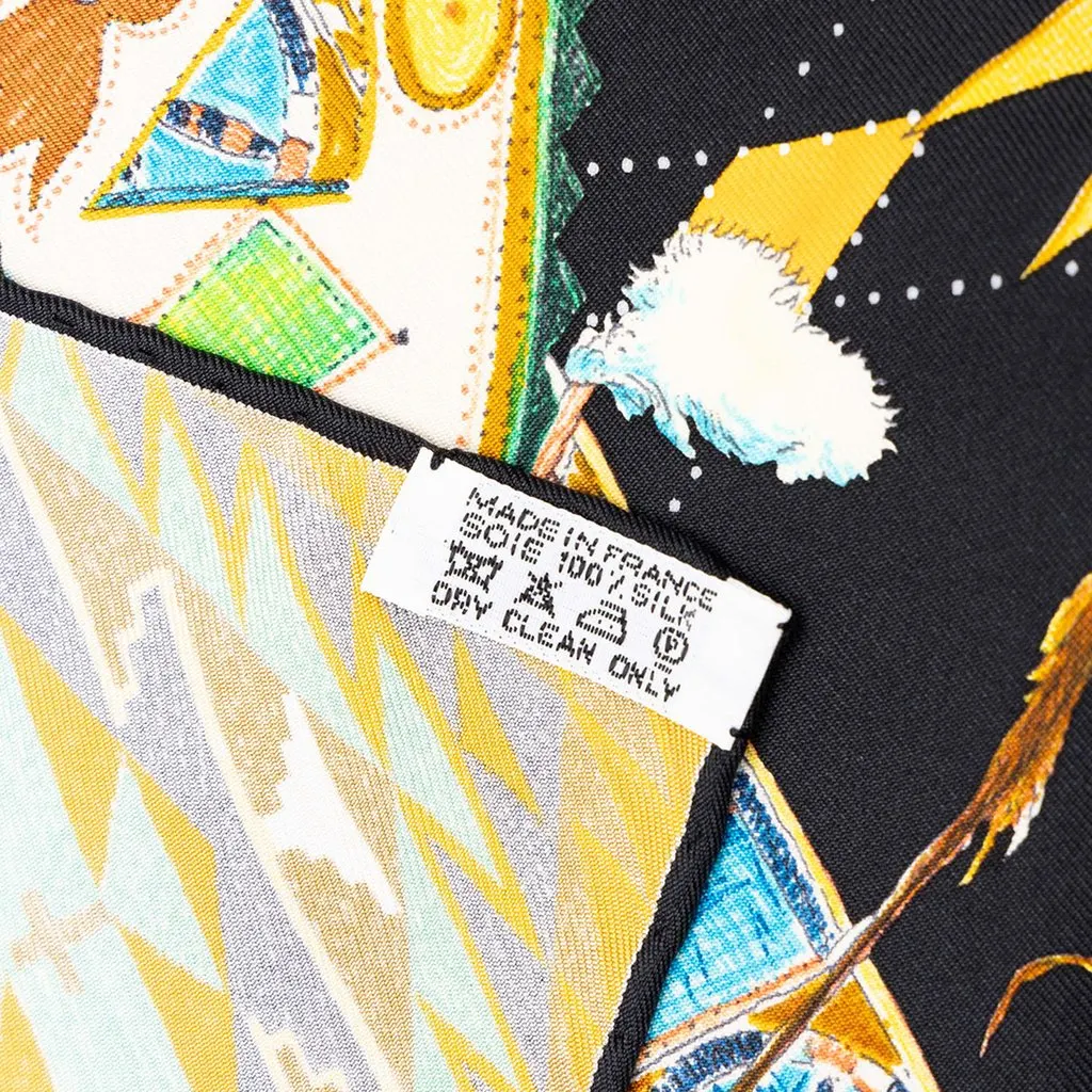 Hermès Les Danses Silk Scarf 90 Black Silk Never worn - Inside View