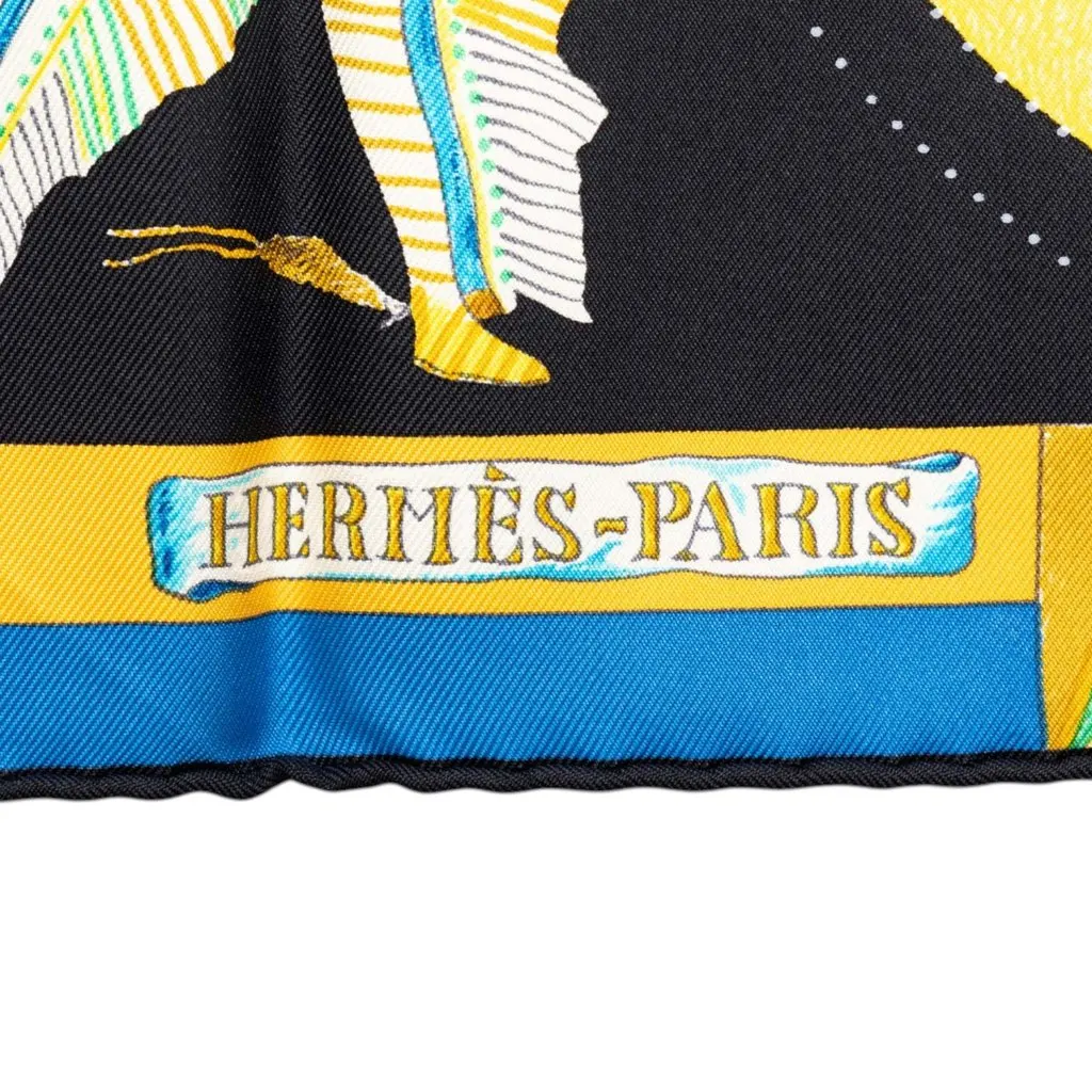 Hermès Les Danses Silk Scarf 90 Black Silk Never worn - Model View