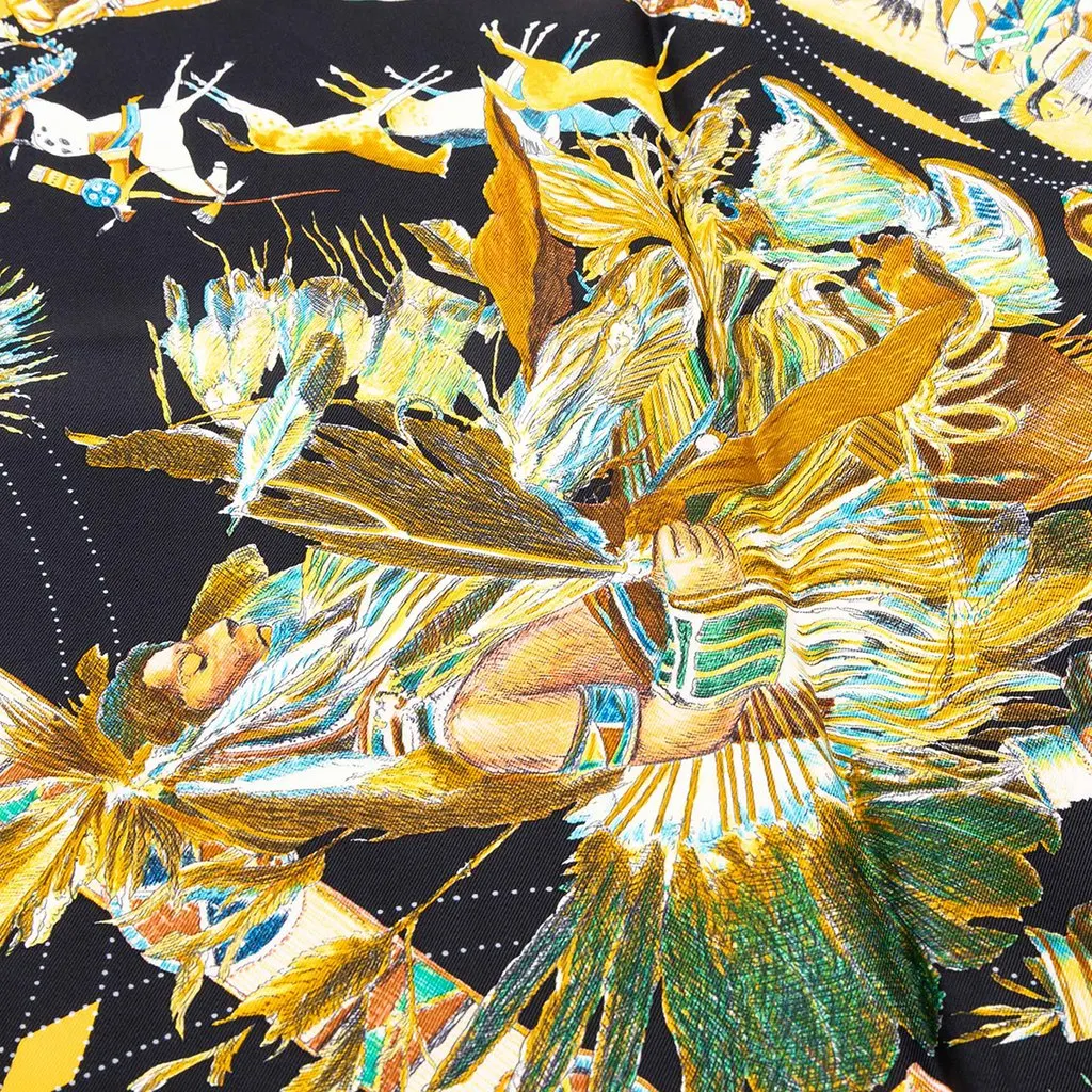 Hermès Les Danses Silk Scarf 90 Black Silk Never worn - Box View