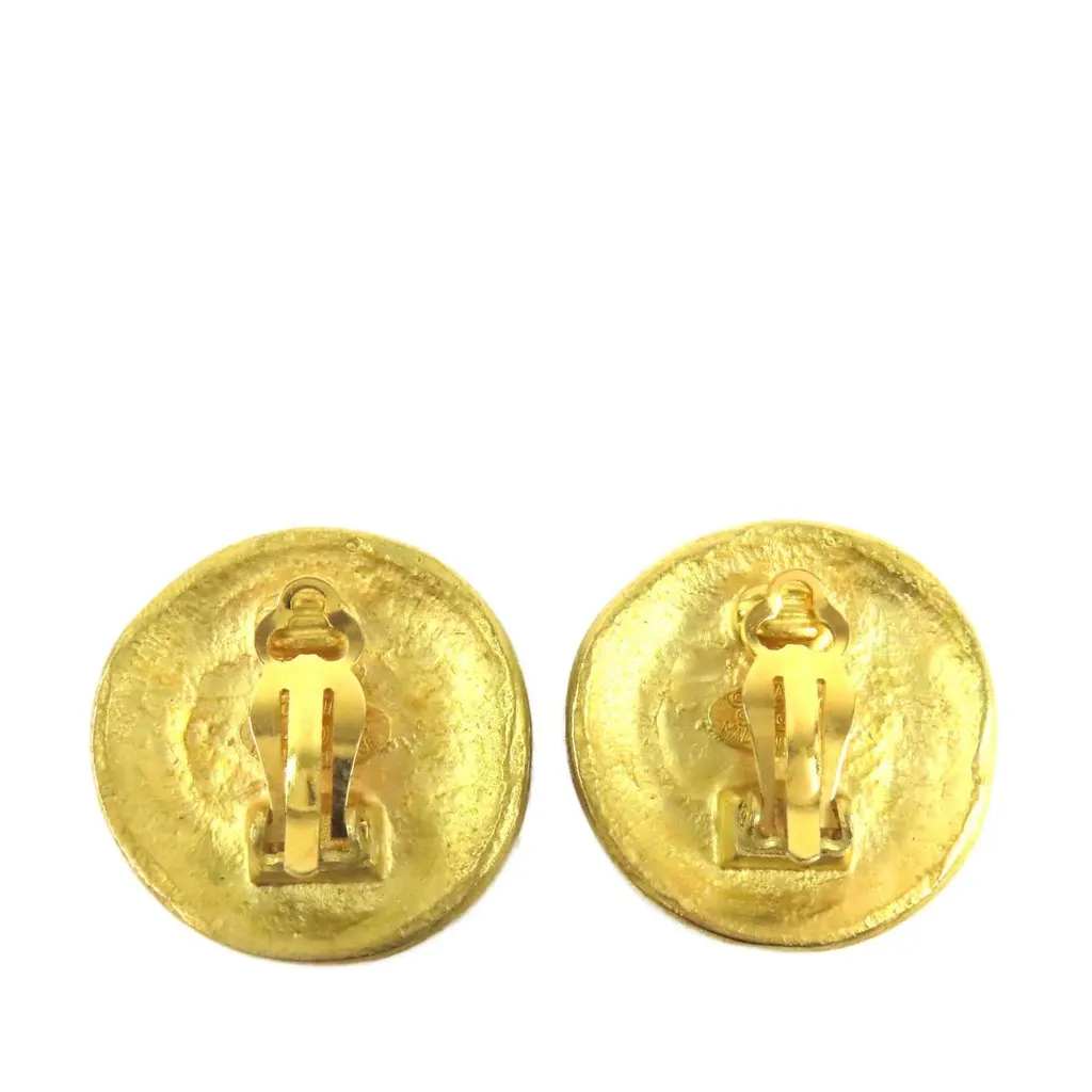 Chanel CC Gold Plated Round Clip On Earrings Gold Metal Very good - Back View