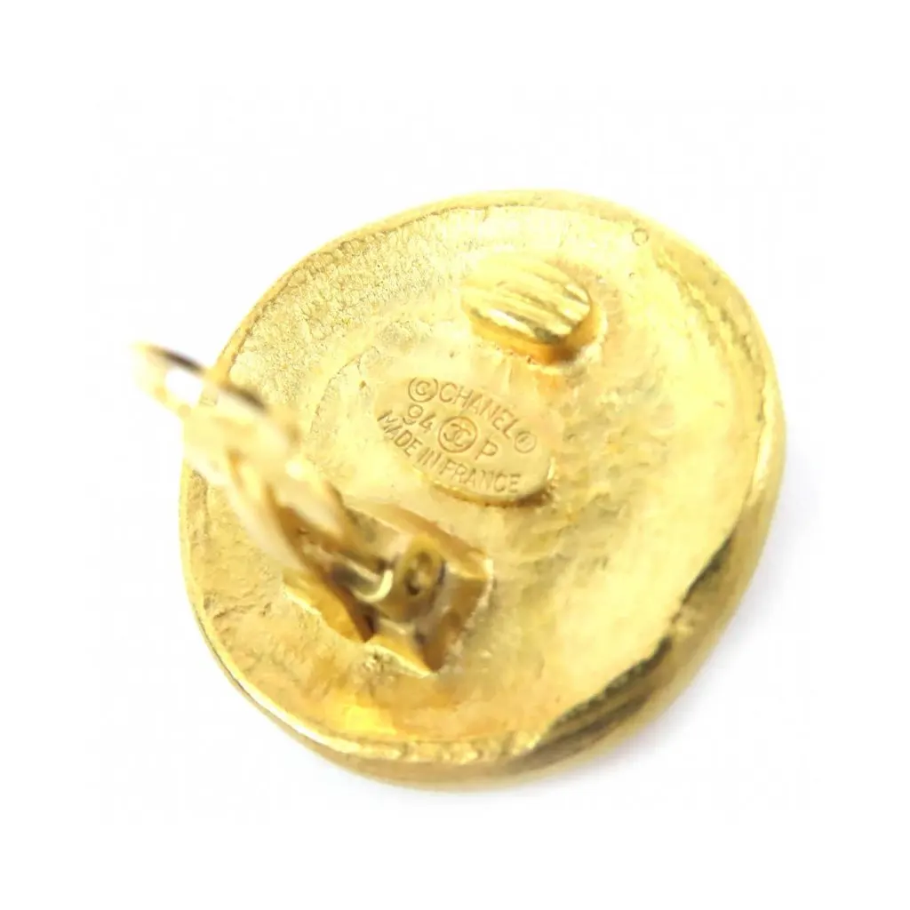 Chanel CC Gold Plated Round Clip On Earrings Gold Metal Very good - Inside View
